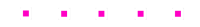 Six pink squares evenly spaced out in an imaginary horizontal line.