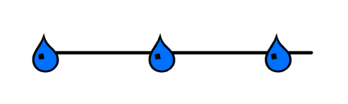 Three shapes along a line, each with a rounded end and a pointed end — one at each end of the line and one in the middle.
